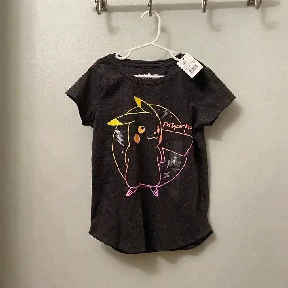 NWT new pickachu charcoal gray tee shirt Pokémon medium 7 / 8 girls boys kids